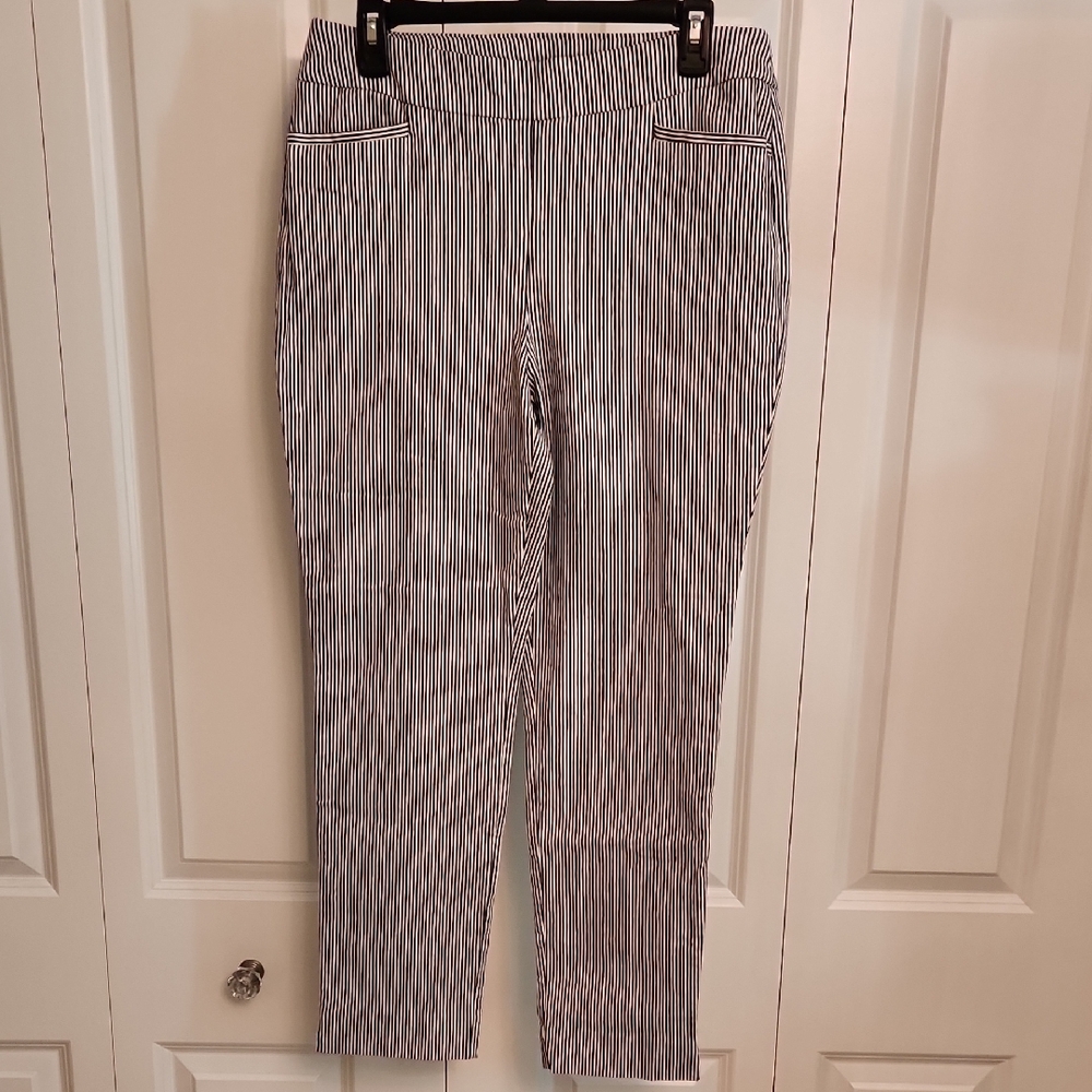 Chico's Black and White Striped Trousers